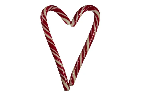 Two Holiday Candy Canes Shape Heart Isolated White Background — Stock Photo, Image