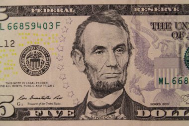 Beş dolarlık banknotun Macro çekimi.