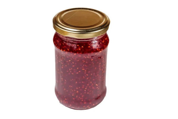 Raspberry Jam Glass Jar Isolated White Background — Stock Photo, Image