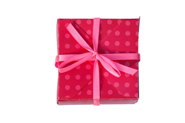 Rote Geschenkbox Isoliert Auf Weißem Hintergrund Ansicht Von Oben — Stockfoto