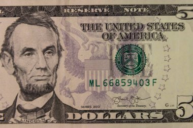 Beş dolarlık banknotun Macro çekimi.