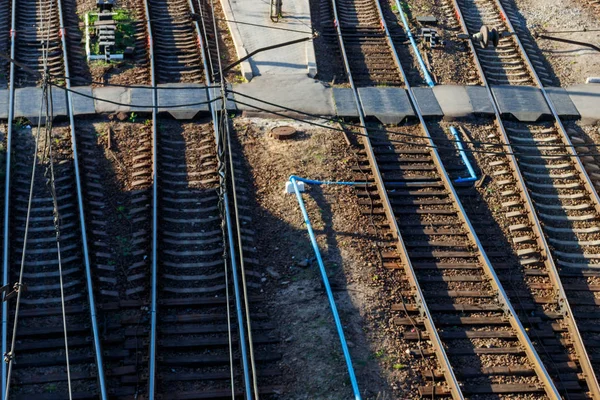 Demiryolu Parça Satırlarının Havadan Görünümü — Stok fotoğraf