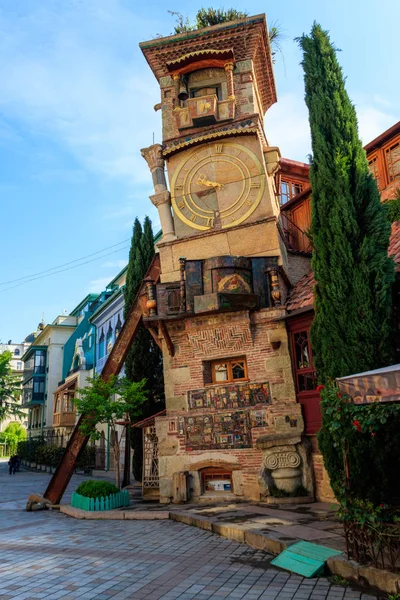 Falling Clock tower of puppet theater Rezo Gabriadze in old town of Tbilisi, Georgia