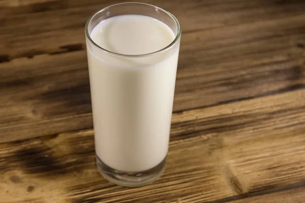 Glass Milk Wooden Table — Stock Photo, Image