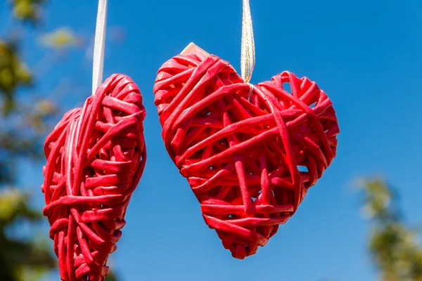 Two Hearts Background Blue Sky — Stock Photo, Image