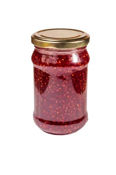 Beyaz arka plan üzerinde izole cam ahududu reçeli