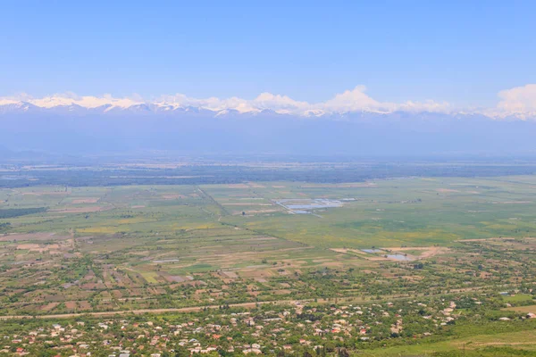 Vista Sobre Vale Alazani Montanhas Cáucaso Sighnaghi Kakheti Geórgia — Fotografia de Stock