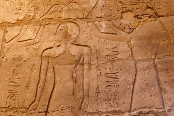 Ancient egyptian paintings and hieroglyphs on the wall