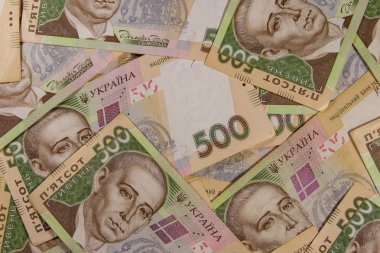 Ukrayna para birimi. Beş yüz Grivnası banknotlarının arka planı