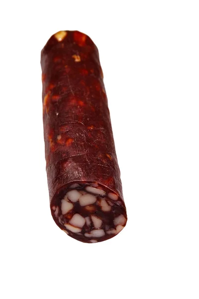 Salsicha salame isolado no fundo branco — Fotografia de Stock