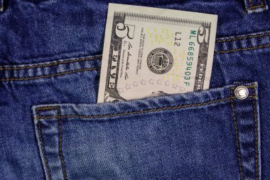Mavi kot cebinde beş dolar banknot