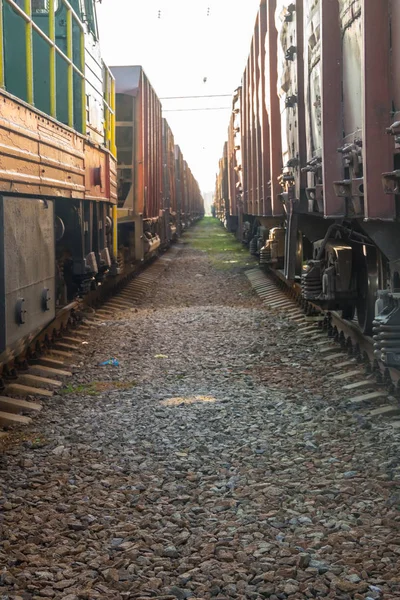 Entre dos trenes de mercancías — Foto de Stock