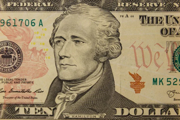 Macro shot de nota de dez dólares — Fotografia de Stock