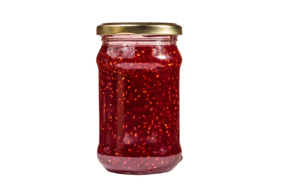 Malinový džem do sklenic izolovaných na bílém pozadí — Stock fotografie