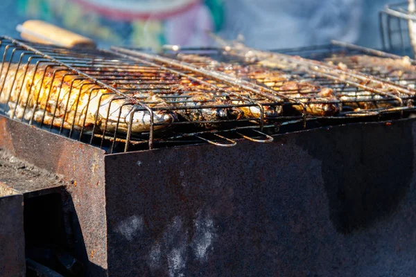 Makréla főzés a grillen — Stock Fotó