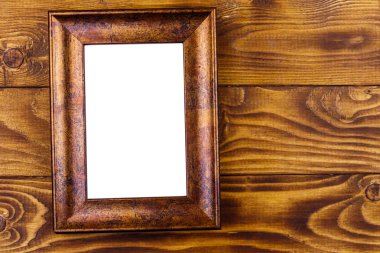 Ahşap arka planda boş fotoğraf çerçevesi. Üst görünüm