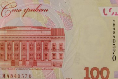 Ukrayna para birimi. Yüz Grivnası banknot makro atış