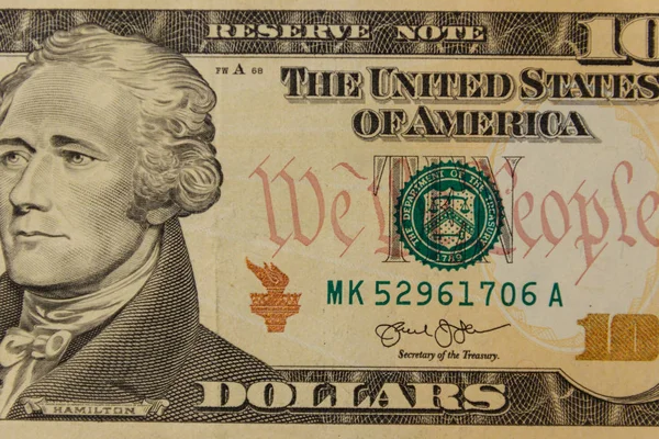 Макро знімок банкноти в десять доларів — стокове фото