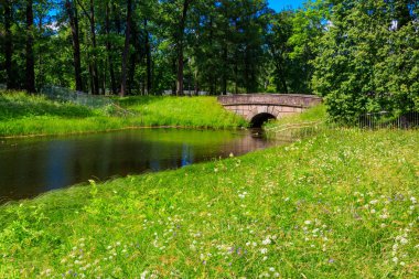 Puşkin (Tsarskoye Selo), Rusya 'da Catherine parkında küçük bir nehirde taş kemer köprüsü