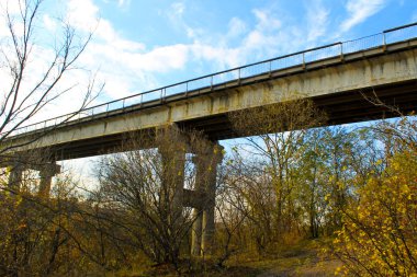Köprü üzerinde sonbahar Ukrayna Güney Bug Nehri