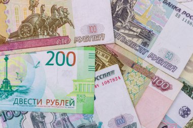 Farklı Rus Rublesi banknotlarının arka planı