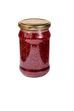 Beyaz arka plan üzerinde izole cam ahududu reçeli