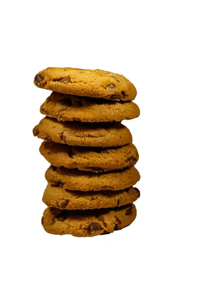 Stack Chocolate Chip Cookies Isolated White Background — Stock Photo, Image