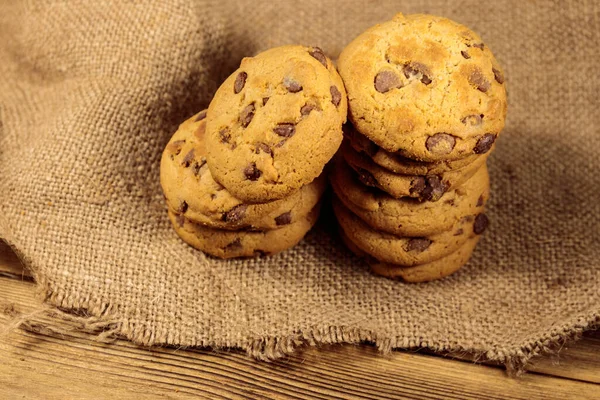 Chocolate Chip Cookies Wooden Table — Stock Photo, Image