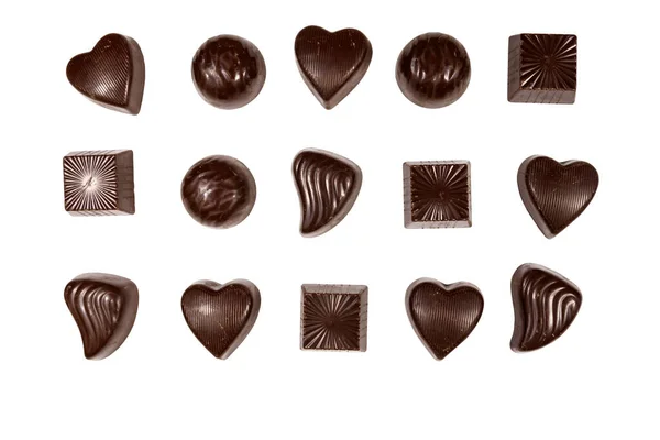 Různé Čokoládové Bonbóny Izolované Bílém Pozadí — Stock fotografie