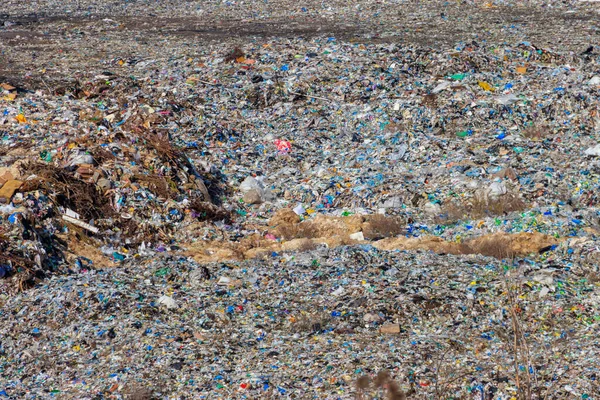 Luchtfoto Van Vuilnisbelt Stad Stapel Plastic Afval Voedselafval Stortplaatsen Milieuverontreinigingsconcept — Stockfoto