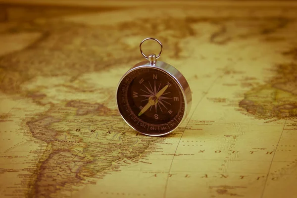 Kompass Vintage Världskarta Retrostil — Stockfoto