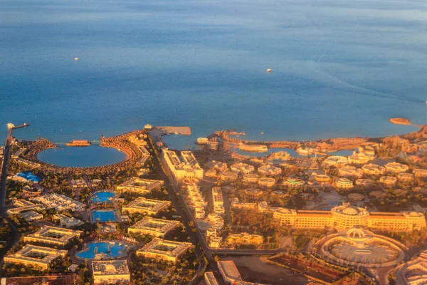 Vista Aérea Mar Vermelho Cidade Hurghada Egito Vista Avião — Fotografia de Stock