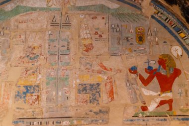 Mısır 'ın Luxor kentindeki Morg Hatshepsut Tapınağı' ndaki Antik Mısır tablosu