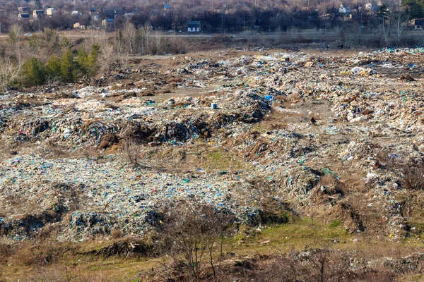 Vista Aerea Della Discarica Della Città Mucchio Rifiuti Plastica Rifiuti — Foto Stock