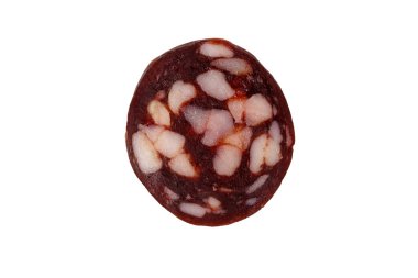 Dilim salam sosis beyaz arka plan üzerinde izole