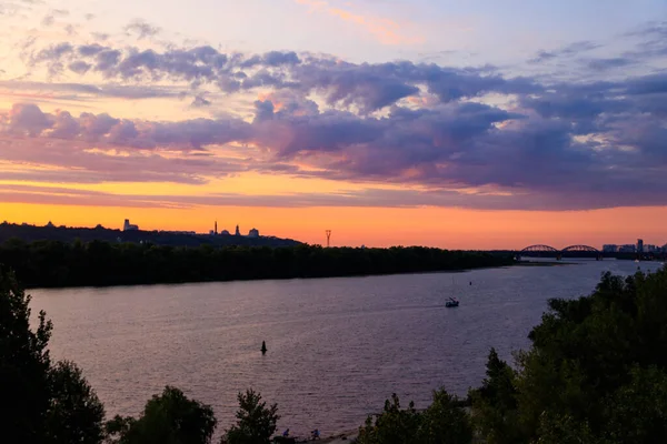 Zonsondergang Rivier Dnjepr Kiev Oekraïne — Stockfoto