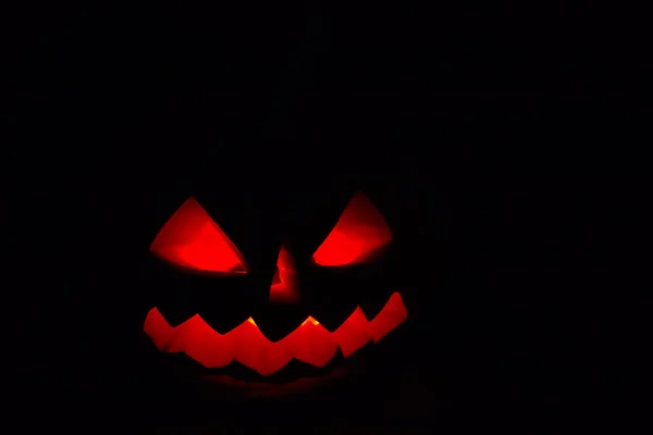 Spooky Halloween Pumpkin Jack Lantern Burning Candles Dark Background — Stock Photo, Image