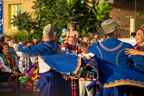 Genichesk Ukrajna Augusztus 2017 Táncosok Ukrán Hagyományos Ruházat Alatt Fesztivál — Stock Fotó