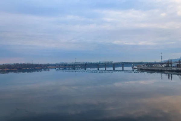 Вид Петривський Залізничний Міст Через Дніпро Києві — стокове фото