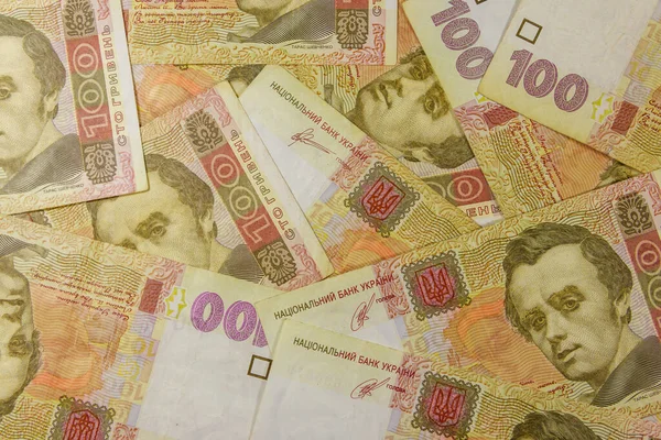 Ukrajinská Měna Pozadí Sto Hryvnia Bankovek — Stock fotografie