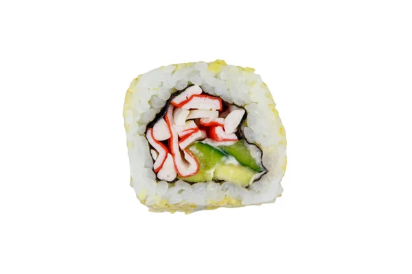 Uramaki Sushi Roll Con Surimi Isolato Sfondo Bianco — Foto Stock