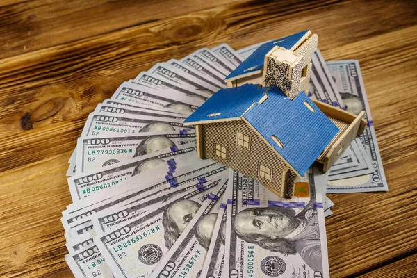 House Model One Hundred Dollar Bills Wooden Background Property Investment — Stock Photo, Image