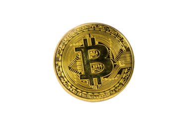 Beyaz arkaplanda izole edilmiş altın bitcoin