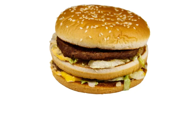 Duży Hamburger Izolowany Białym Tle — Zdjęcie stockowe