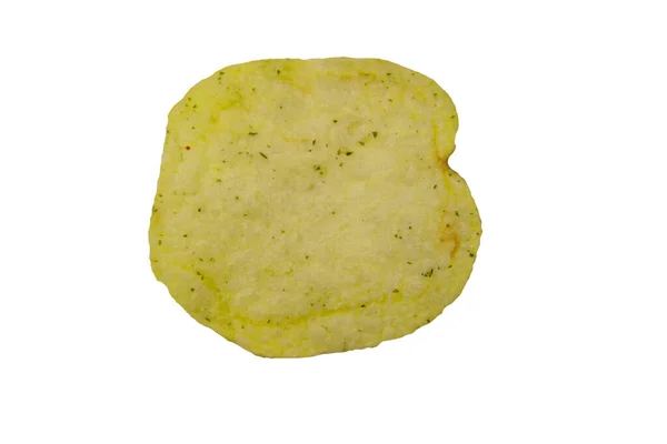 Enkele Aardappel Chip Geïsoleerd Witte Achtergrond — Stockfoto