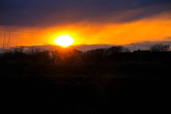 Sonnenuntergang Über Dem Dorf — Stockfoto