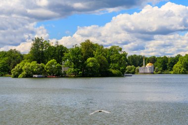 Tsarskoye Selo, Puşkin, Rusya 'daki Catherine Park' ta Türk hamamında büyük bir gölet
