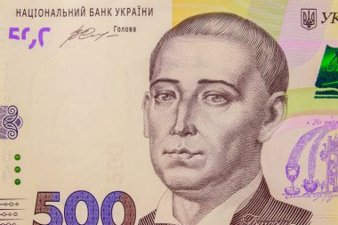 Ukrayna para birimi. Beş yüz hryvnia banknot makro çekim