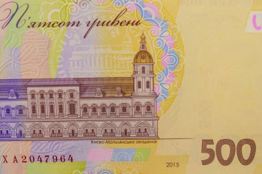 Ukrayna para birimi. Beş yüz hryvnia banknot makro çekim