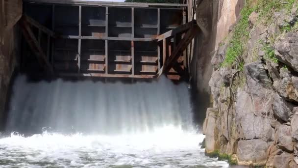 Flowing Water Water Spray Open Sluice Gates Small Dam — Stock Video